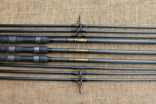 3 x Century AK47 Twin Tip Old School  Carbon Carp Fishing Rods. 1990s. 12'6".2.5lb And 3.5lb T/C.