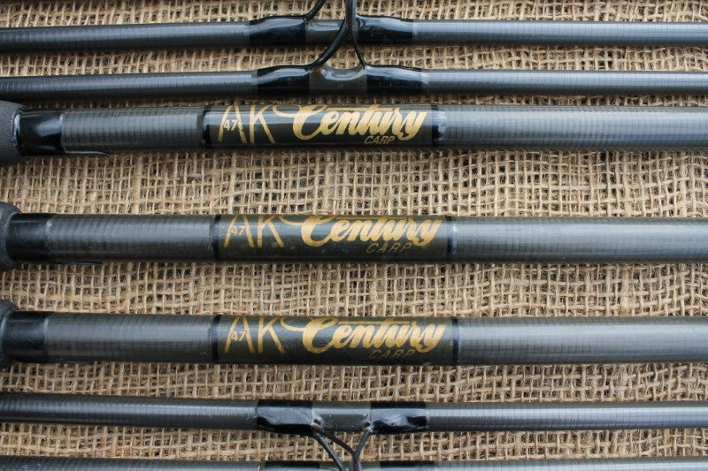 3 x Century AK47 Twin Tip Old School  Carbon Carp Fishing Rods. 1990s. 12'6".2.5lb And 3.5lb T/C.