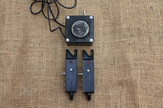 2 x Rare Vintage Antennae Style Carp Fishing Electronic Bite Alarms, With Sounder And Leads.