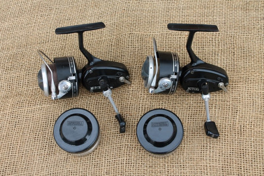 2 x Mitchell 300a Vintage Old School carp Fishing Reels And Spare Spools.