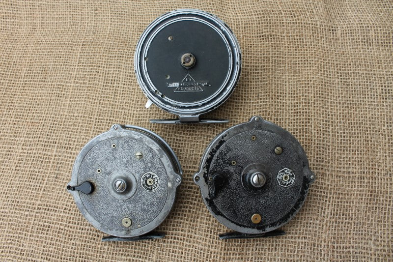 3 x Vintage Centrepin Reel Collection. Youngs, Allcock, Speedia Wide Drum.