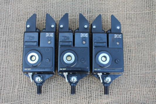 3 x Custom Optonic Carp Fishing Bite Alarms. Red LEDs.