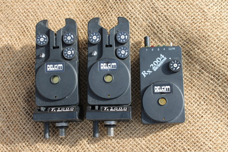 2 x Original Delkim Bite Alarms + Micro Transmitter + Receiver. 1990s.