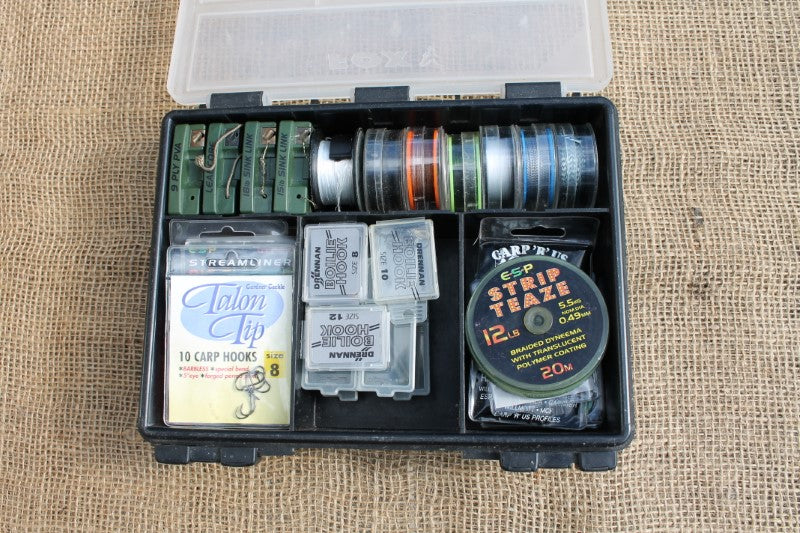 1 x Fox Medium Black Tackle Box, Loaded With Carp Fishing Tackle. Old School Carp.