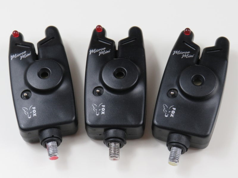 3 x Fox Mini Micron Old School Carp Fishing Bite Alarms. Red LEDs.