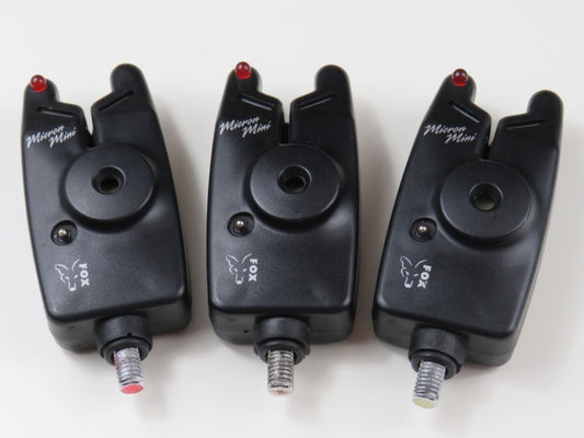 3 x Fox Mini Micron Old School Carp Fishing Bite Alarms. Red LEDs.
