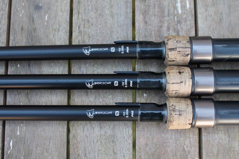 3 x Fox Warrior S Carp Fishing Rods. Cork Handles.