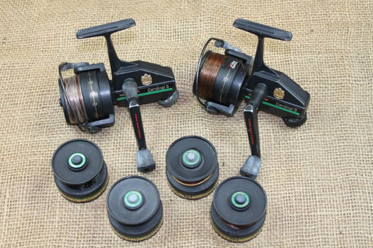 2 x ABU Garcia C5 Old School Carp Fishing Reels. With 4 Spare Spools. Late 1980s.