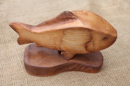 Unique Commissioned A. Glasby Hand Carved Carp Sculpture.