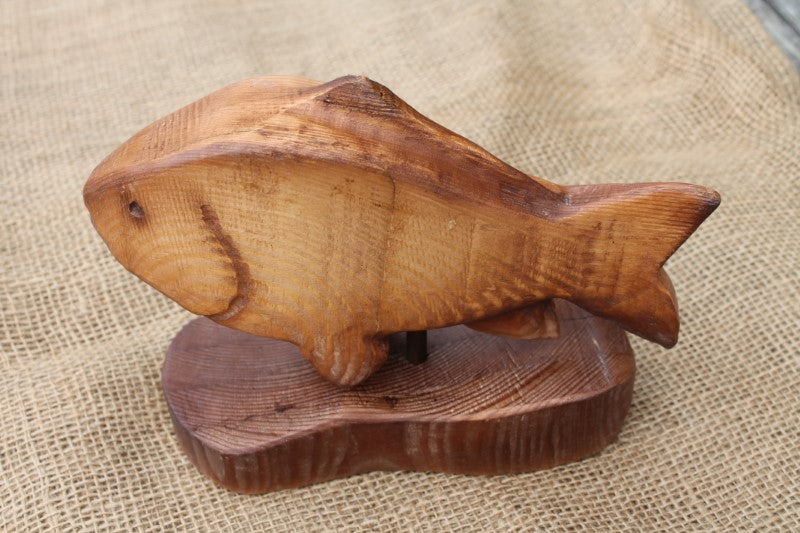 Unique Commissioned A. Glasby Hand Carved Carp Sculpture.