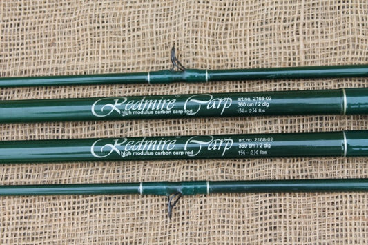 2 x Redmire Carbon Old School 12' Carp Fishing Rods. By Alabatros. 1990s.