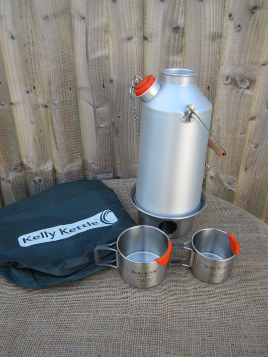 Brand New Kelly Kettle. Large 'Base Camp' Size, With Two Stainless Kelly Kettle Cups.