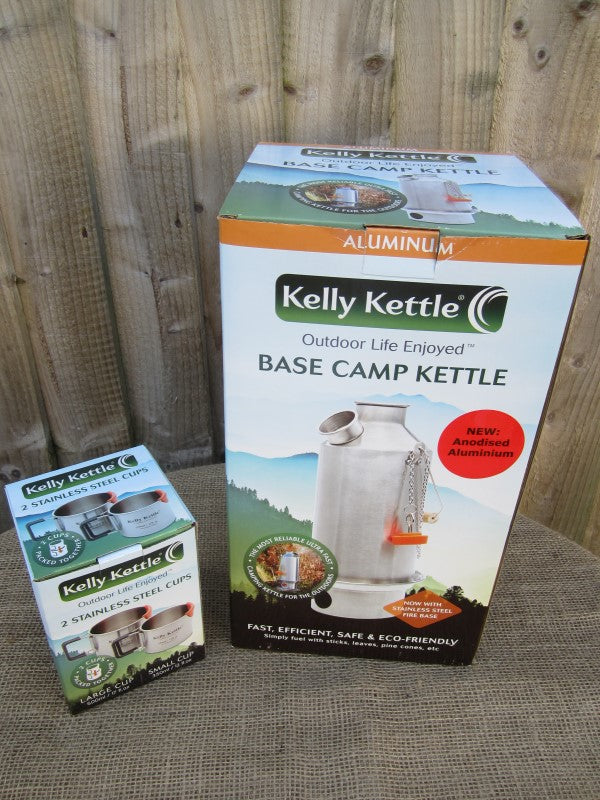 Brand New Kelly Kettle. Large 'Base Camp' Size, With Two Stainless Kelly Kettle Cups.