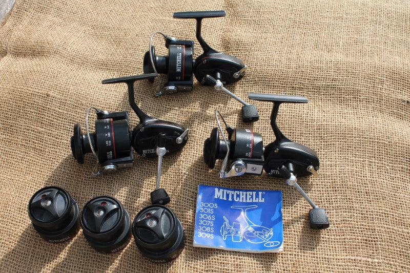 3 x Mitchell 300S Old School Carp Fishing Reels + Spare Spools.