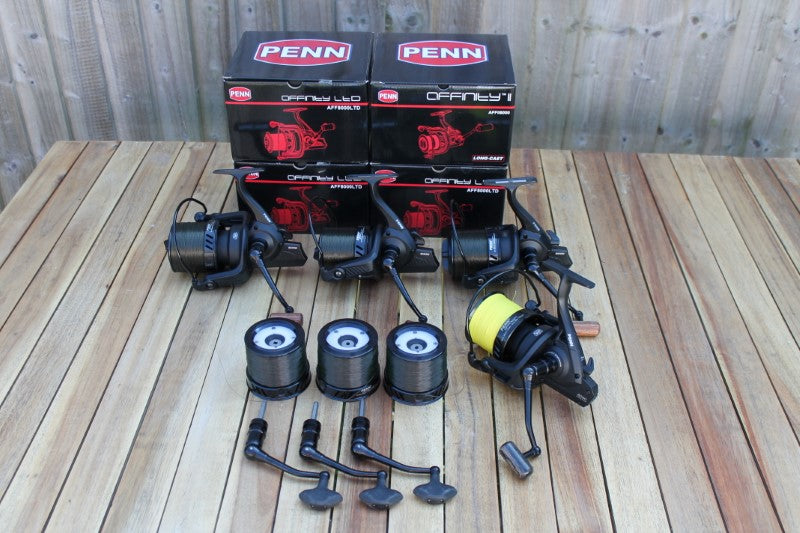 4 x Penn Affinity LTD 8000 Big Pit Carp Reels. Boxed. Spare Spools, Handles etc. Excellent!