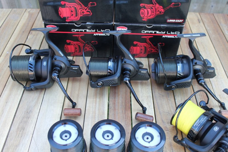 4 x Penn Affinity LTD 8000 Big Pit Carp Reels. Boxed. Spare Spools, Handles etc. Excellent!
