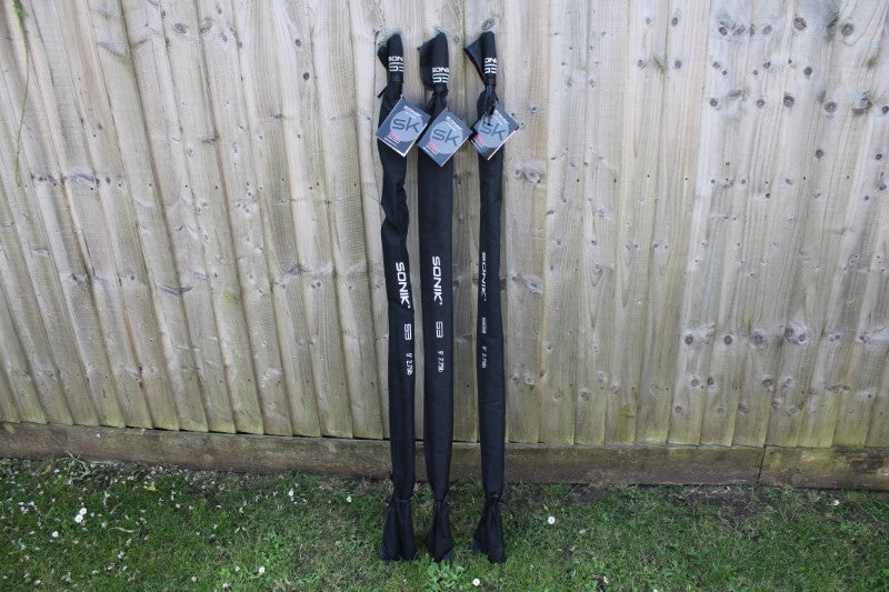 3 x Sonik S3 9' 2.75lb T/C Stalking Rods With 3 x MINT Tactical Wychwood Sleeves.