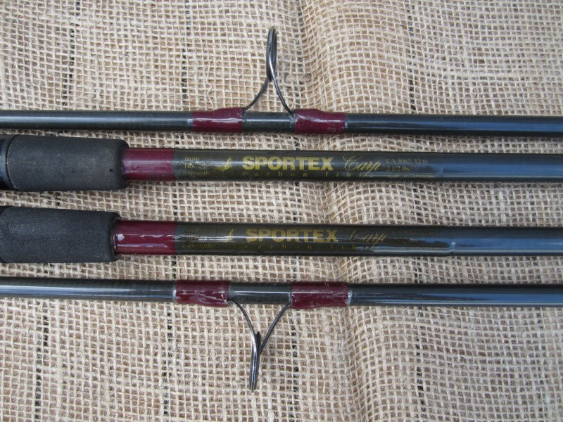 2 x Sportex 'Carp' Carbon 12' 2.5lb T/C Old School Carp Fishing Rods.