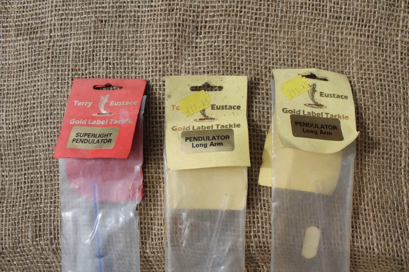 3 x Terry Eustace Gold Label Tackle Bobbins/Swingers Bite Indicators. Unused Old Stock. Early 1990s.