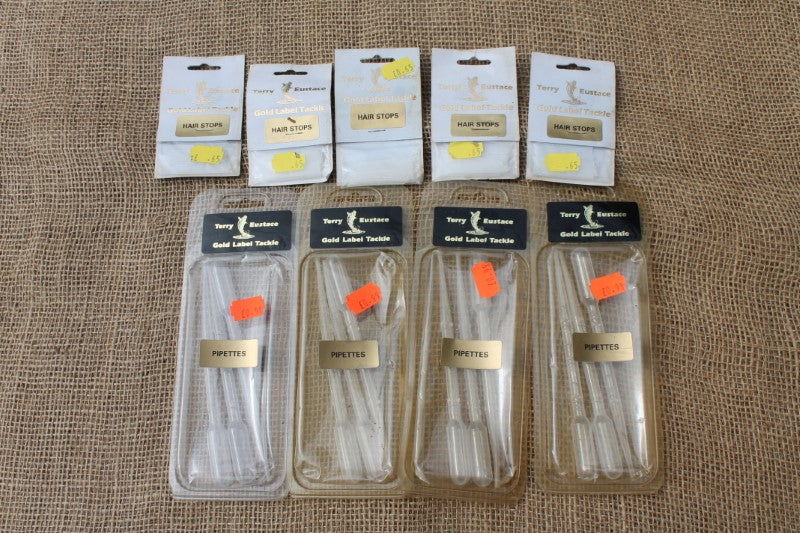 Terry Eustace Gold Label Tackle. Old School Hair Stops And Pipettes. Unused.