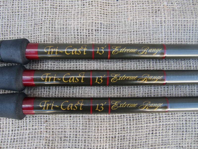 3 x Tri Cast Carbon 'Extreme Range' 13' Old School Vintage Carp Fishing Rods. SALE!!!