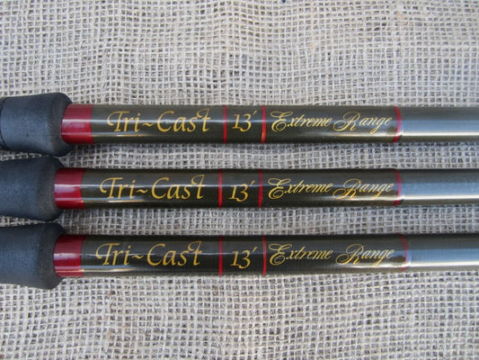 3 x Tri Cast Carbon 'Extreme Range' 13' Old School Vintage Carp Fishing Rods. SALE!!!