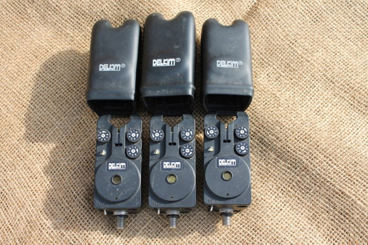 3 x Original Delkim Carp Fishing Bite Alarms. All White LEDs. + Covers.